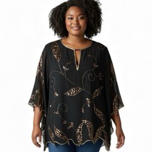 Original Anthony Beaded Sequin Tunic Blouse Gold Bronze Large